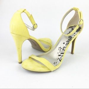 Brash Yellow Strapy High Heels, 7.5/39.5